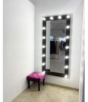 Черное гримерное зеркало с подсветкой лампочками 175х80 см